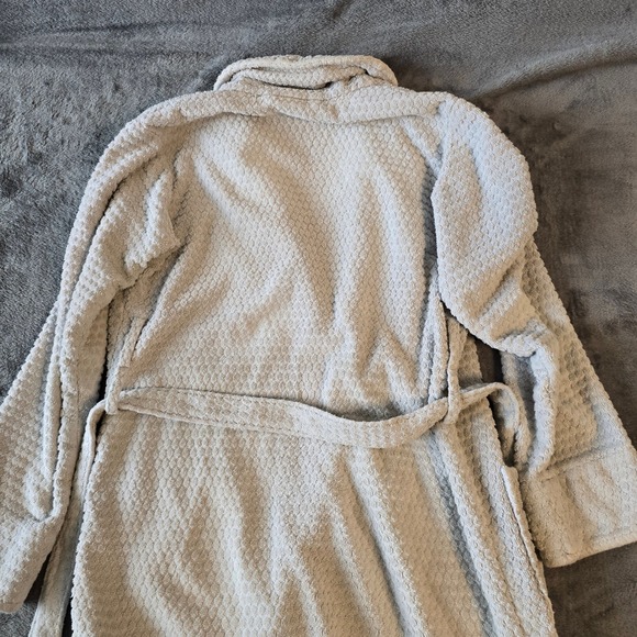 Pottery Barn Women Gray Cotton Waffle Weave Bath Robe Shawl Collar Small Turkey - Picture 12 of 16